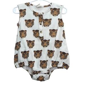 Kate Quinn Sleeveless Henley Bubble Romper Tiger Heads Size 18-24 Months Cotton